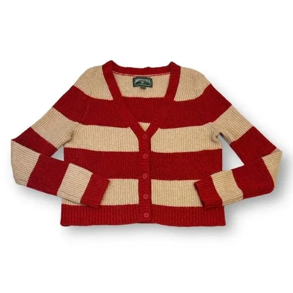 American Eagle Rugby Striped Cardigan Sweater Red XS - Picture 10 of 10